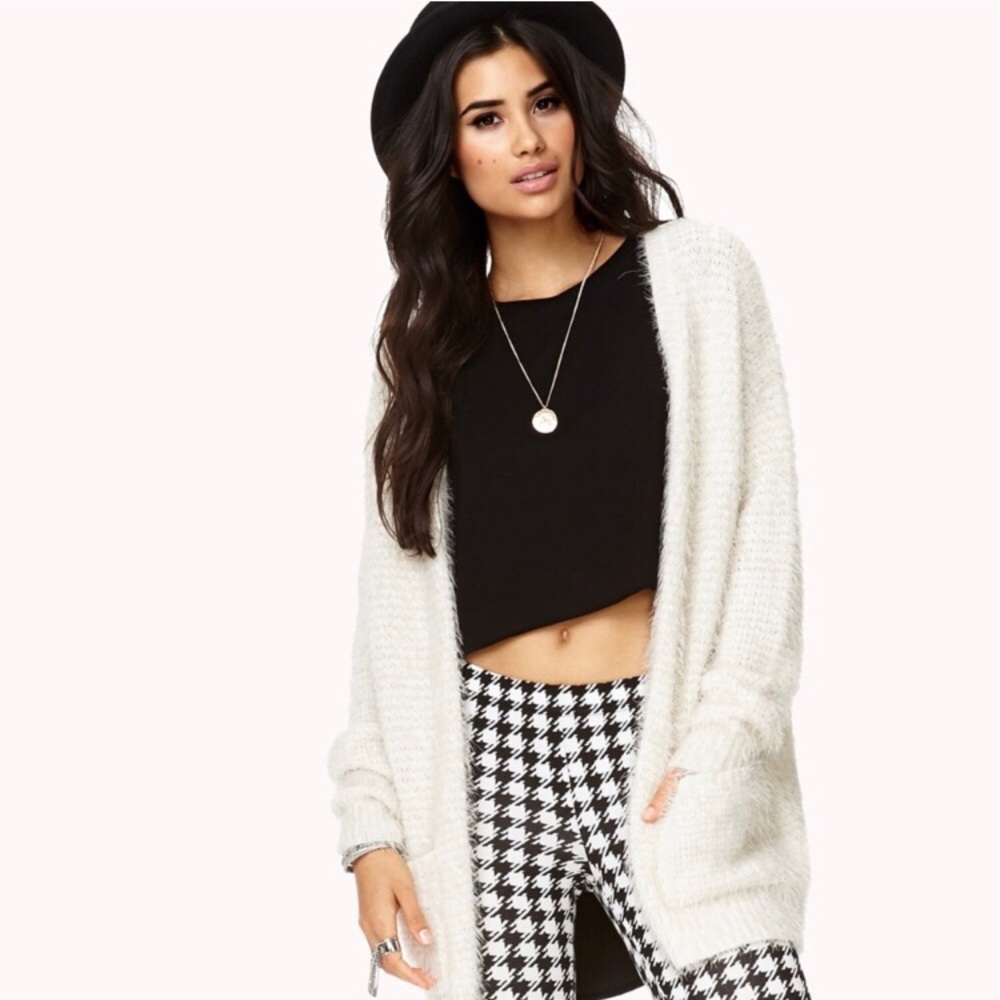 Forever 21 White Fuzzy Cardigan